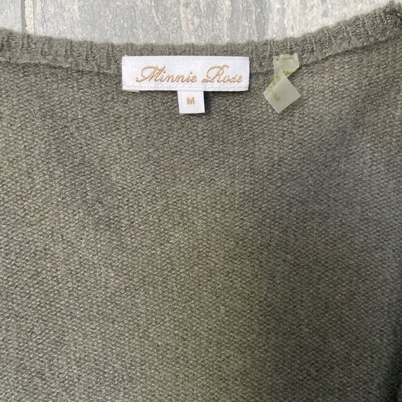 Minnie Rose 100% Cashmere Open Front Duster Cardigan Sweater Green/Brown Sz Med - Picture 2 of 9